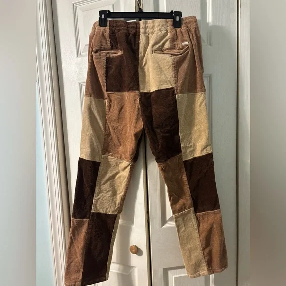 PacSun Men's Corduroy Patchwork Pants - Brown and Cream - Picture 4 of 5